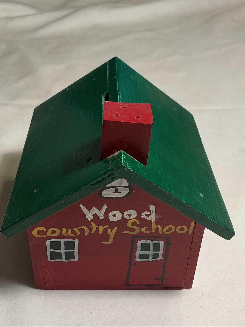 Antique Wooden Schoolhouse Bank in Red and Green almost 100 years old